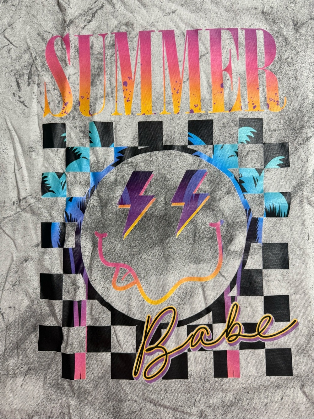 Comfort Colors Gray Color blast 'Summer Babe' Graphic Tee with Neon Accents - Picture 4 of 6